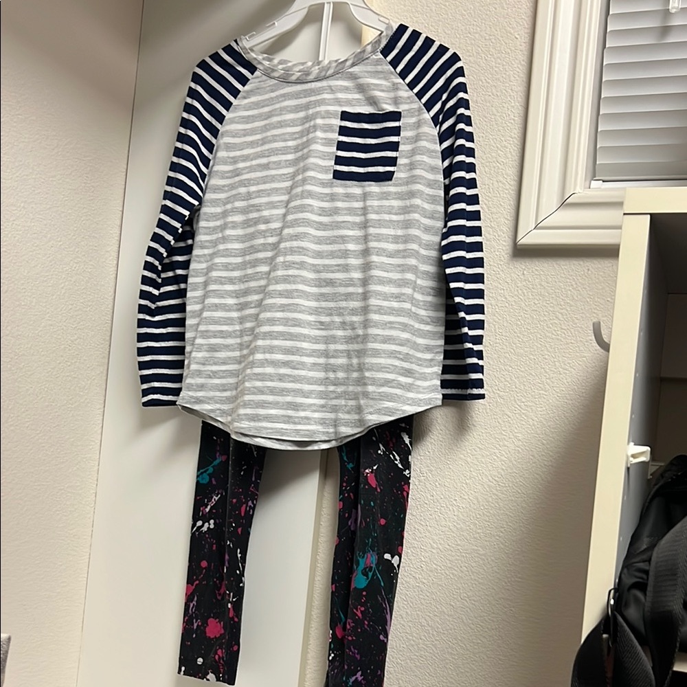 Striped Long Sleeve Top with Splatter Leggings